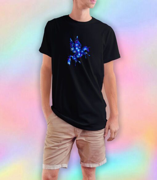 Blue Flowers Pegasus Unicorn T Shirt