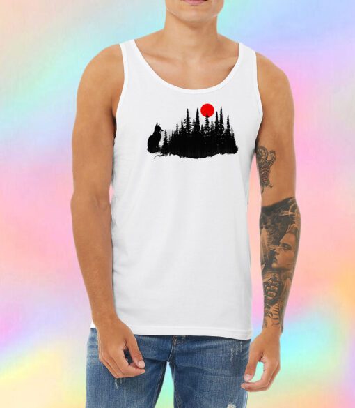 Forest Fox and Red Moon Unisex Tank Top