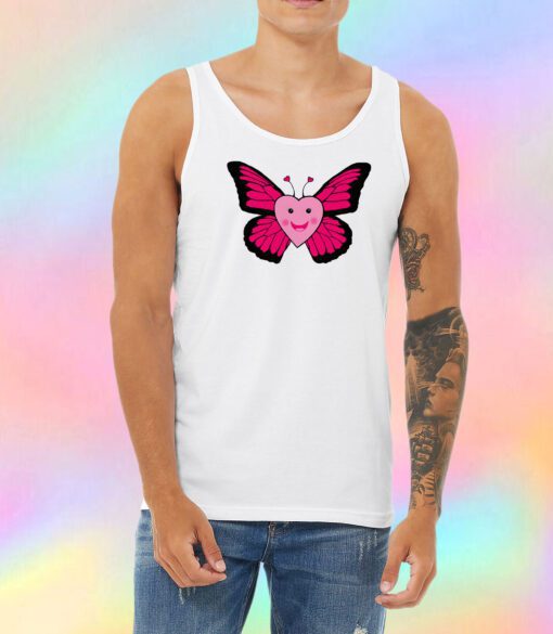 Happy Pink Heart Butterfly Unisex Tank Top