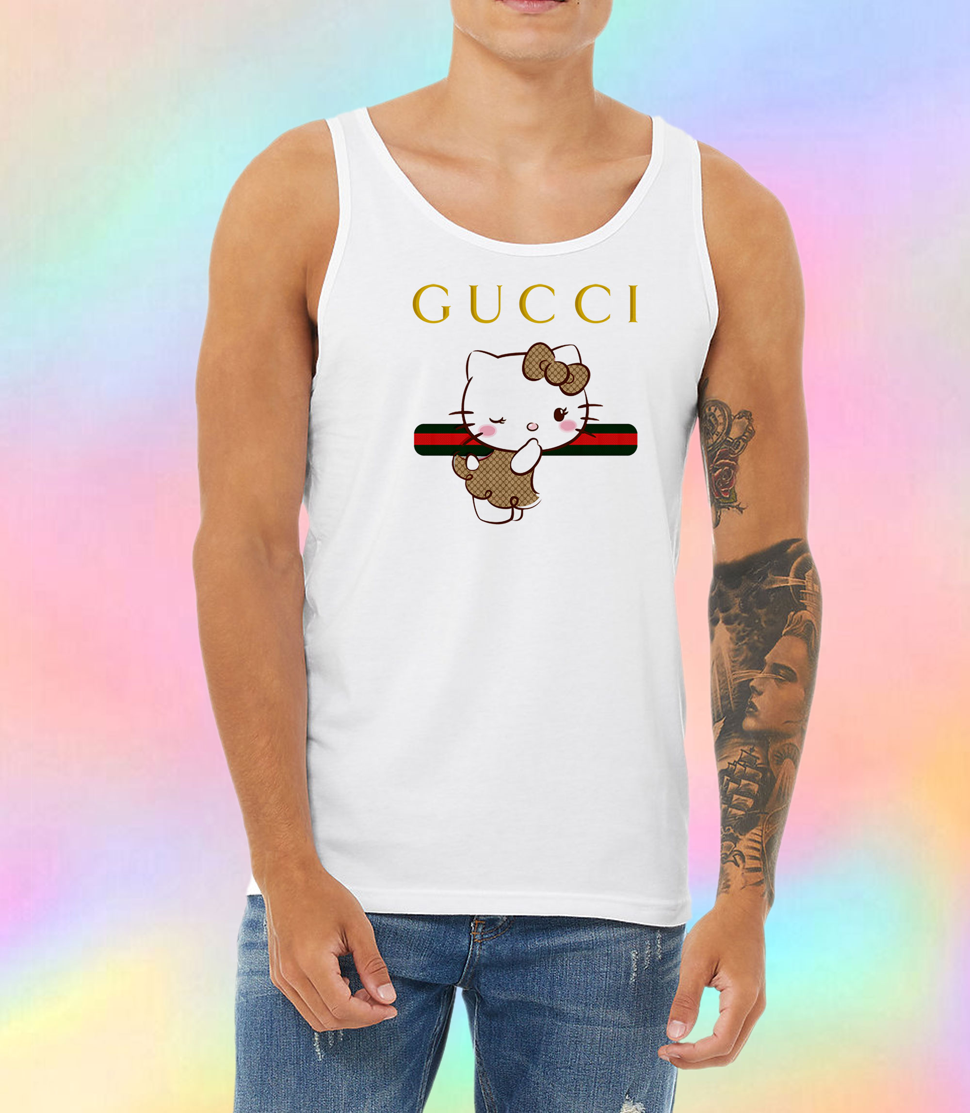 Best Selling Hello Kitty Gucci Stripe Unisex Tank Top 