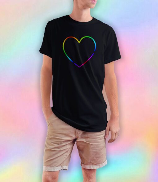 Rainbow Heart Outline T Shirt
