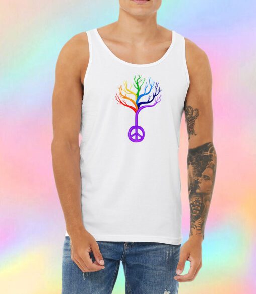 Rainbow Peace Sign Tree Unisex Tank Top