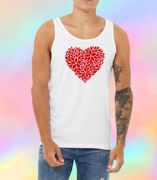 Red Floral Pattern Heart Unisex Tank Top