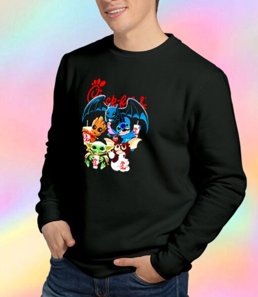 Chick Fil A Baby Yoda Baby Groot and Toothless Stitch Gizmo Sweatshirt
