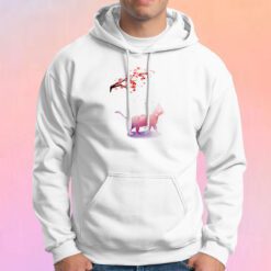 Pink Watercolor Cat Sakura Tree Hoodie
