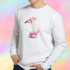 Pink Watercolor Cat Sakura Tree Sweatshirt