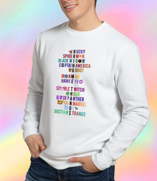 The Avengers Characters Name White Sweatshirt