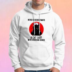 Never underestimate a cat lady with a nursing degree Halloween Hoodie