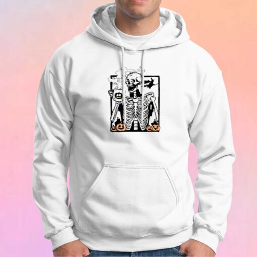 Funny Halloween Skeleton Drinking Coffee Hoodie