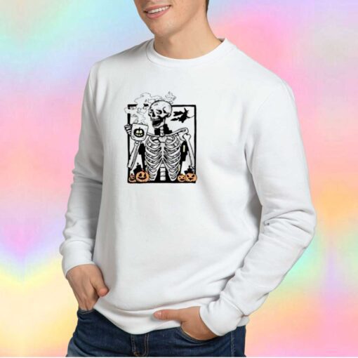 Funny Halloween Skeleton Drinking Coffee Sweatshirt