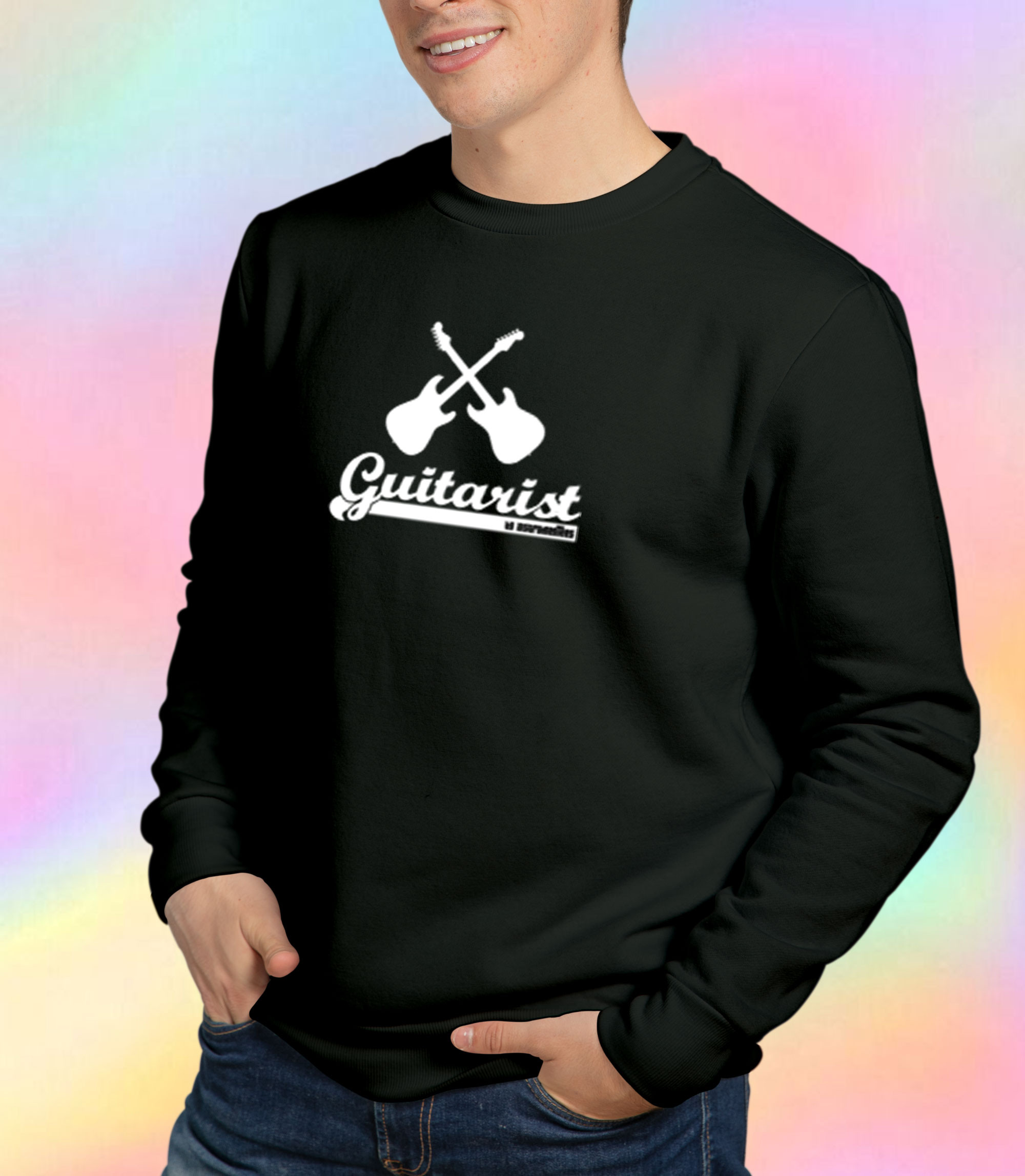 Guitarist 2 guitars and text Sweatshirt.jpeg